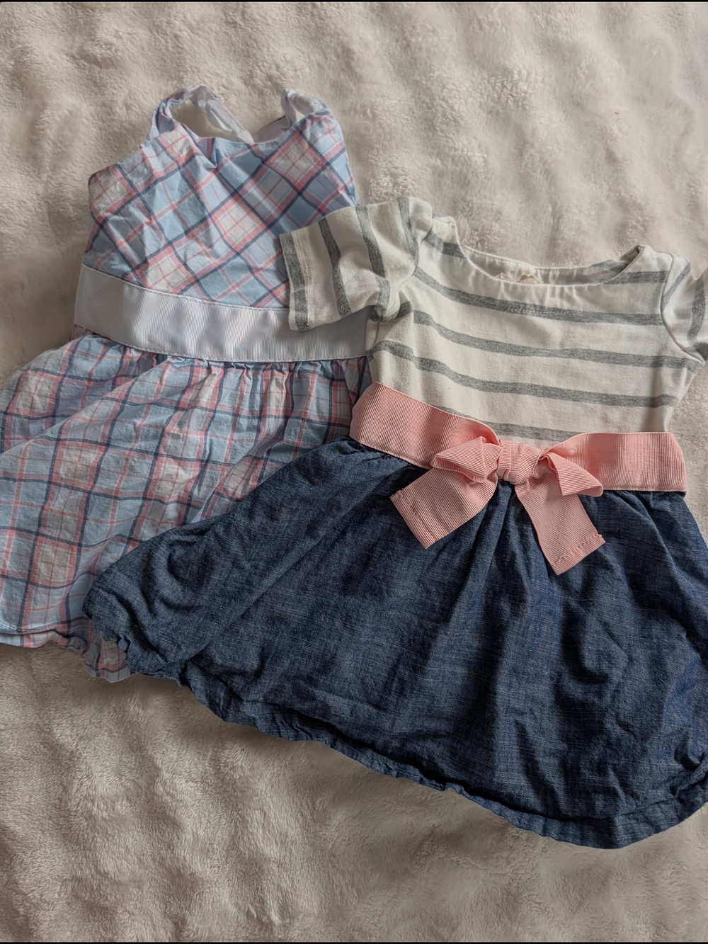 Hope & Henry Baby Girl Dress Bundle 6–12M – Plaid Bow Dress + Chambray Skirt